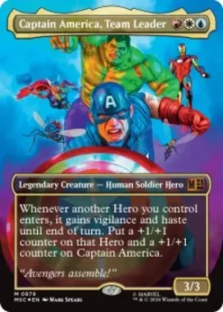 Captain America, Team Leader (#879) (surge foil) (borderless) - Marvel Super Heroes Commander