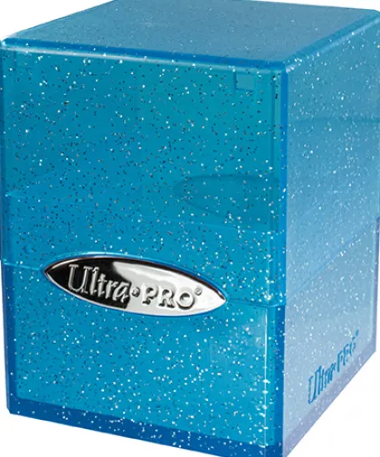 Deckbox Satin Cube Blue with Silver Glitter