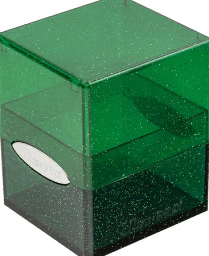Deckbox Satin Cube Green with Silver Glitter
