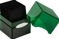 Deckbox Satin Cube Green with Silver Glitter
