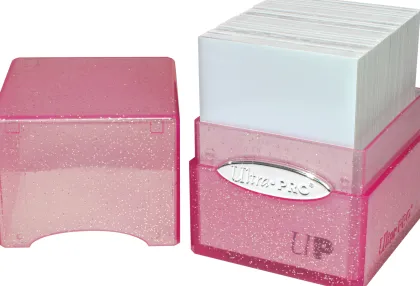 Deckbox Satin Cube Pink with Silver Glitter