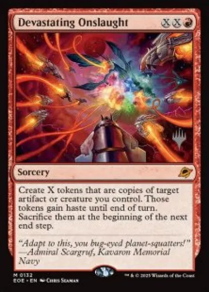 Devastating Onslaught (foil) - Edge of Eternities Planeswalker Stamped