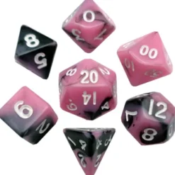 FanRoll - Mini Dice Set: Pink/Black with White Numbers (7-delig)