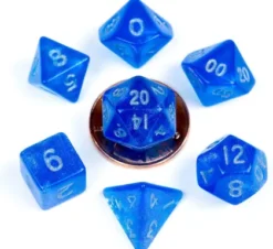 FanRoll - Mini Dice Set: Stardus Blue with Silver Numbers (7-delig)