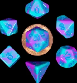 FanRoll - Mini Dice Set: Turquoise/Purple Marble (7-delig)