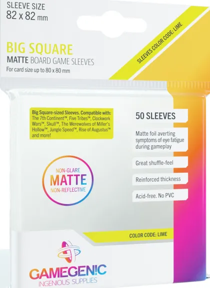 Gamegenic Matte Board Game Sleeves - Lime 82 x 82 mm (50 stuks)