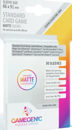 Gamegenic Matte Board Game Sleeves - Grey 66 x 91 mm (50 stuks)