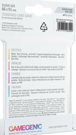 Gamegenic Matte Board Game Sleeves - Grey 66 x 91 mm (50 stuks)