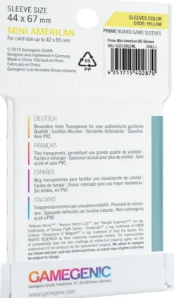 Gamegenic Prime Board Game Sleeves - Yellow 44 x 67 mm (50 stuks)