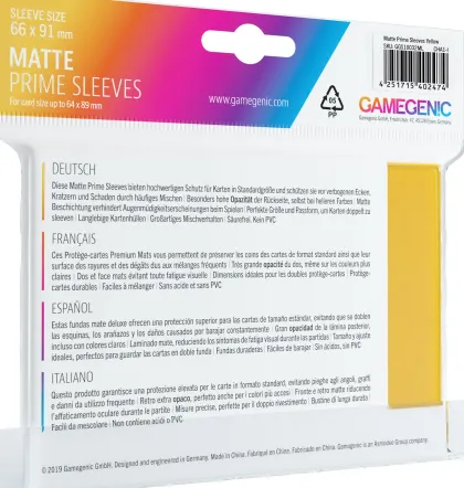 Gamegenic Sleeves Matte Prime Yellow (100 stuks)