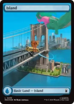 Island (#435) (surge foil) (full art) - Marvel Super Heroes