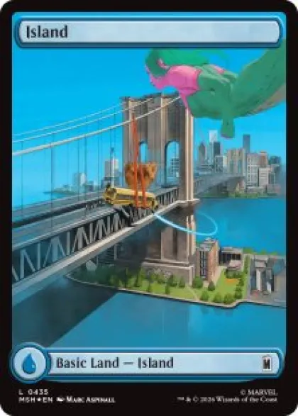 Island (#435) (surge foil) (full art) - Marvel Super Heroes