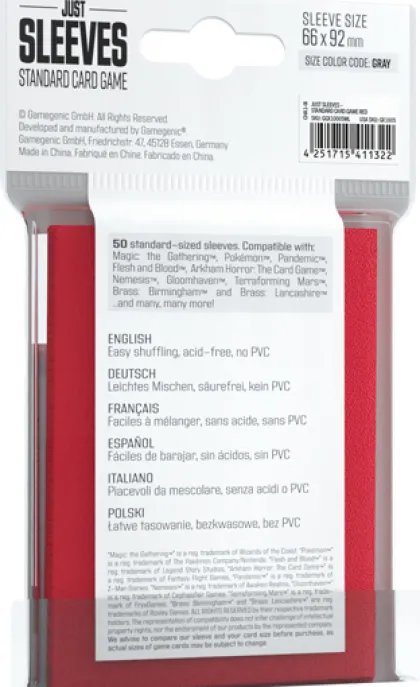 Just Sleeves - Standard Card Game Sleeves: Red (50 stuks)