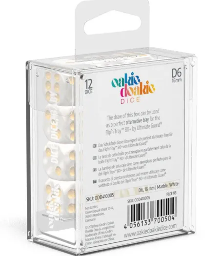 Oakie Doakie Dice Set D6 Marble: White (12 stuks)