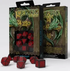 Q-Workshop - Celtic 3D Revised RPG Dice Set: Black & Red (7-delig)
