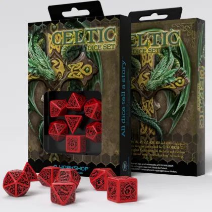 Q-Workshop - Celtic 3D Revised RPG Dice Set: Red & Black (7-delig)