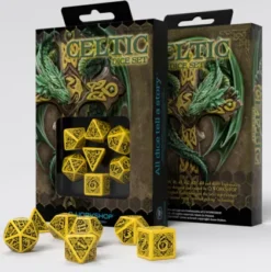Q-Workshop - Celtic 3D Revised RPG Dice Set: Yellow & Black (7-delig)