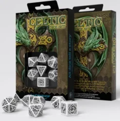 Q-Workshop - Celtic 3D Revised RPG Dice Set: White & Black (7-delig)