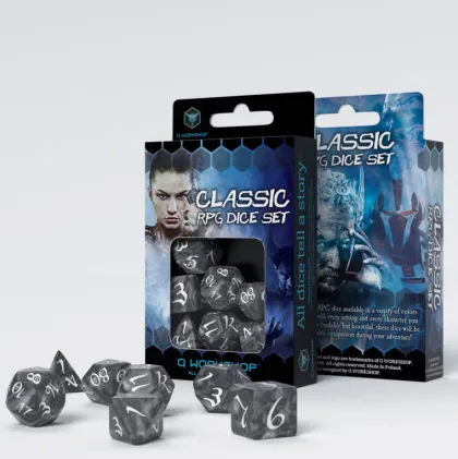 Q-Workshop - Classic RPG Dice Set: Smoky & White (7-delig)