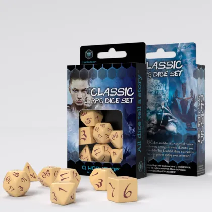 Q-Workshop - Classic RPG Dice Set: Beige & Burgundy (7-delig)