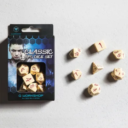 Q-Workshop - Classic RPG Dice Set: Beige & Burgundy (7-delig)