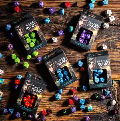 Q-Workshop - Classic Runic RPG Dice Set: Glacier & Pink (7-delig)