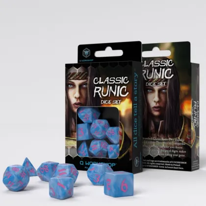 Q-Workshop - Classic Runic RPG Dice Set: Glacier & Pink (7-delig)