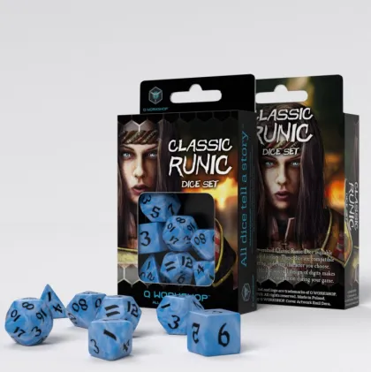 Q-Workshop - Classic Runic RPG Dice Set: Glacier & Black (7-delig)