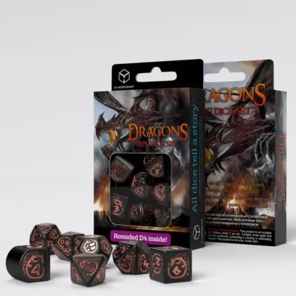 Q-Workshop - Dragons Modern RPG Dice Set: Obsidian (7-delig)