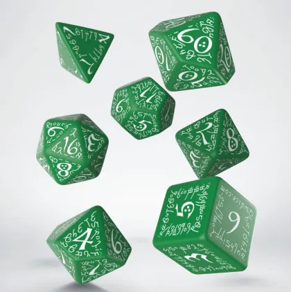 Q-Workshop - Elvish RPG Dice Set: Green & White (7-delig)