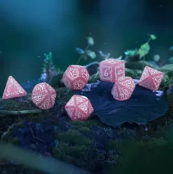 Q-Workshop - Elvish RPG Dice Set: Shimmering Pink & White (7-delig)