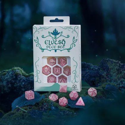 Q-Workshop - Elvish RPG Dice Set: Shimmering Pink & White (7-delig)