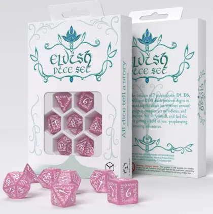 Q-Workshop - Elvish RPG Dice Set: Shimmering Pink & White (7-delig)