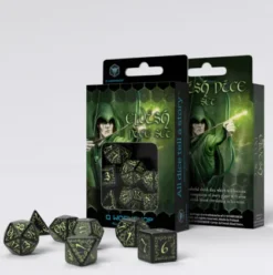 Q-Workshop - Elvish RPG Dice Set: Black & Glow-In-The-Dark (7-delig)
