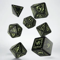 Q-Workshop - Elvish RPG Dice Set: Black & Glow-In-The-Dark (7-delig)