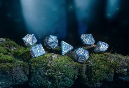 Q-Workshop - Elvish RPG Dice Set: Cobalt & Silver (7-delig)