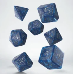 Q-Workshop - Elvish RPG Dice Set: Cobalt & Silver (7-delig)