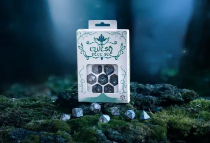Q-Workshop - Elvish RPG Dice Set: Cobalt & Silver (7-delig)