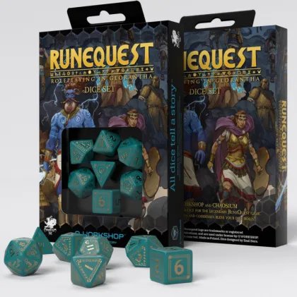 Q-Workshop - RuneQuest RPG Dice Set: Turquoise & Gold (7-delig)