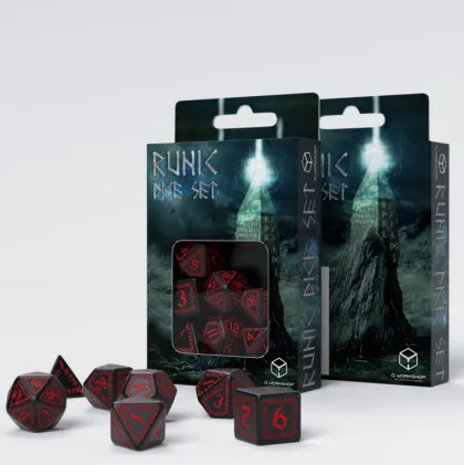 Q-Workshop - Runic RPG Dice Set: Black & Red (7-delig)