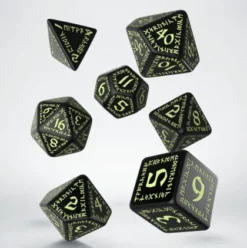 Q-Workshop - Runic RPG Dice Set: Black & Glow-In-The-Dark (7-delig)