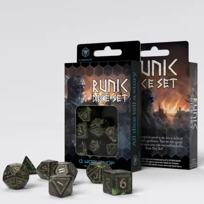 Q-Workshop - Runic RPG Dice Set: Bottle-Green & Gold (7-delig)