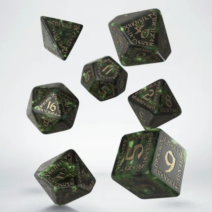 Q-Workshop - Runic RPG Dice Set: Bottle-Green & Gold (7-delig)