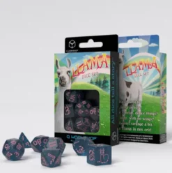 Q-Workshop - Sparkling Llama RPG Dice Set: Glittering Dark Blue & Pink (7-delig)