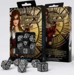 Q-Workshop - Steampunk Clockwork RPG Dice Set: Black & White (7-delig)
