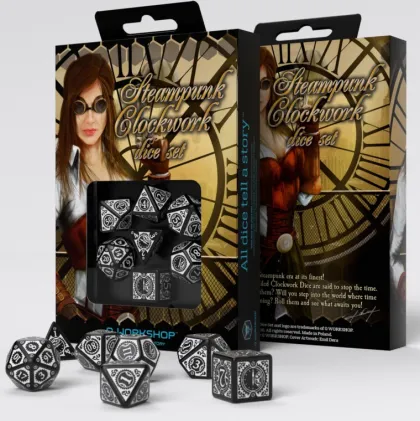 Q-Workshop - Steampunk Clockwork RPG Dice Set: Black & White (7-delig)