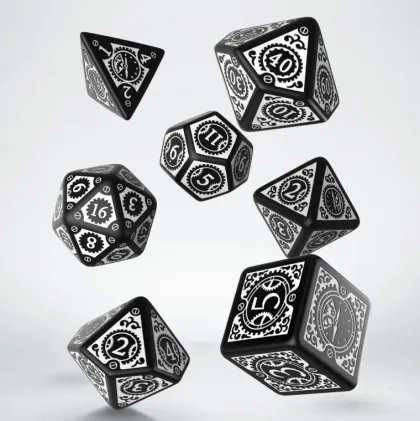 Q-Workshop - Steampunk Clockwork RPG Dice Set: Black & White (7-delig)