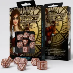 Q-Workshop - Steampunk Clockwork RPG Dice Set: Caramel & White (7-delig)