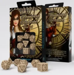 Q-Workshop - Steampunk Clockwork RPG Dice Set: Beige & Brown (7-delig)