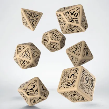 Q-Workshop - Steampunk RPG Dice Set: Beige & Black (7-delig)